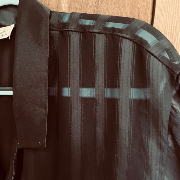 Linda Bis Montreal Rare Vintage 90s Black Night Robe Striped Silky Satin Collar - Picture 10 of 13